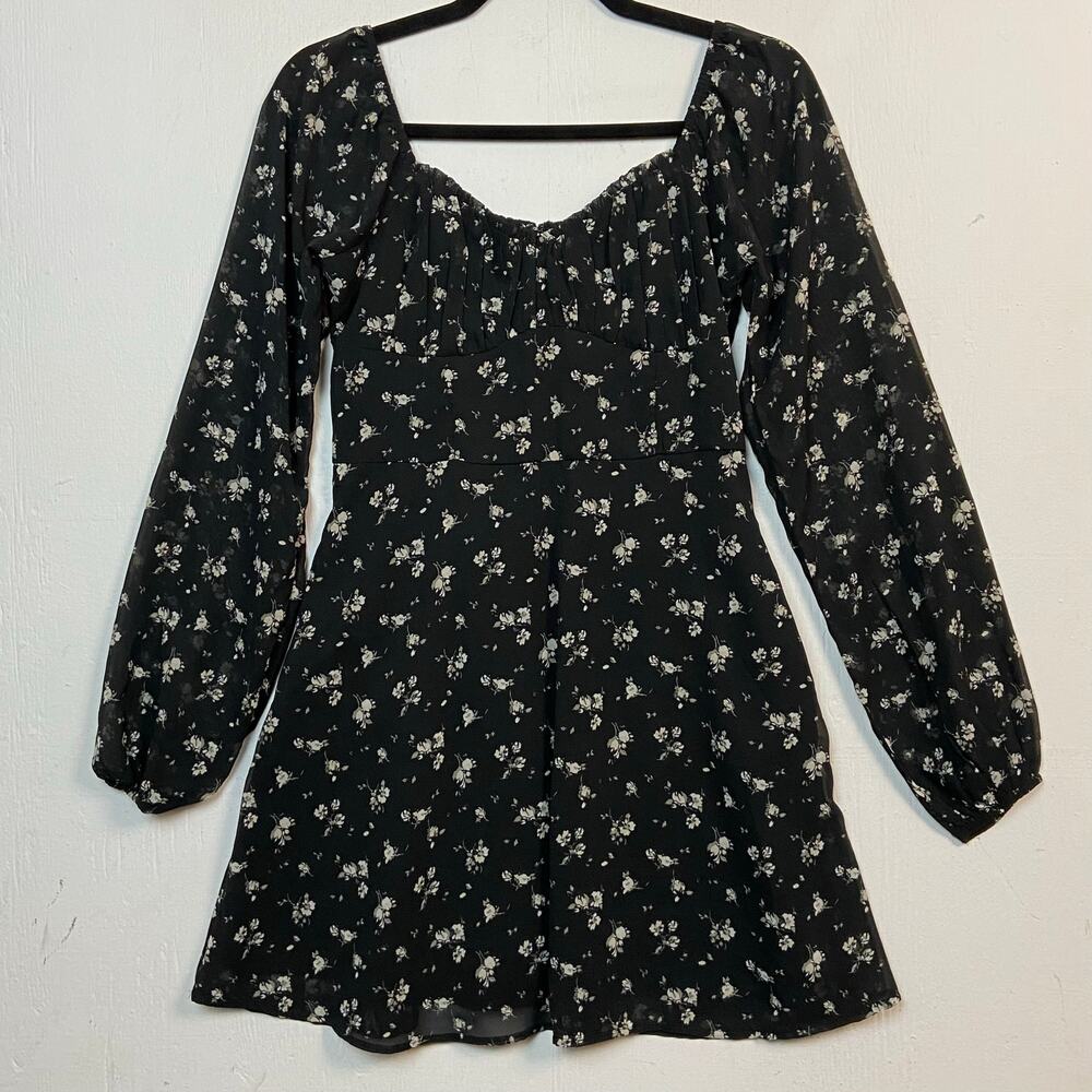 Hollister Black Floral Romantic Goth Whimsigoth Milkmaid Cottage Dress Small